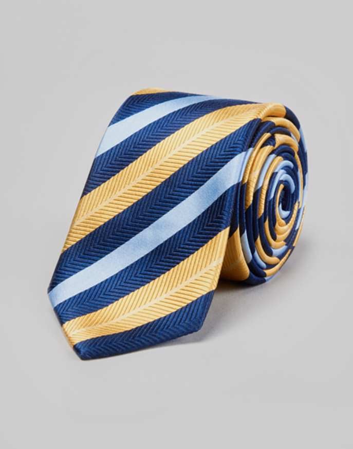 Yellow/Navy Stripe Woven Silk Tie
