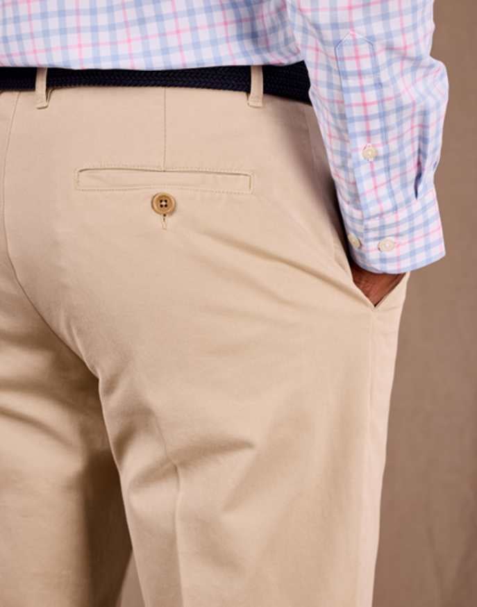 Flat Front Chino Trousers - Pebble