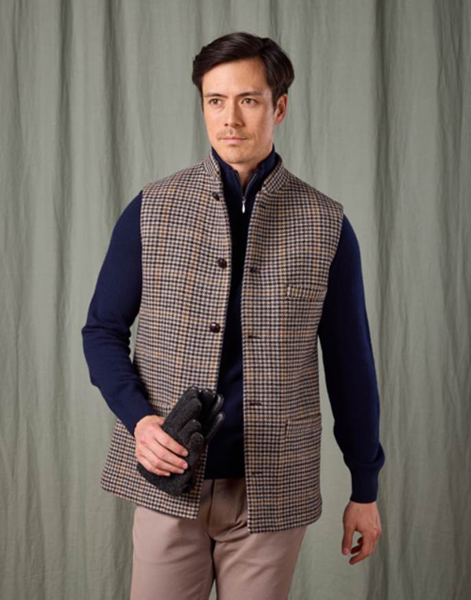 Double Faced Wool Gilet - Dogtooth/Navy