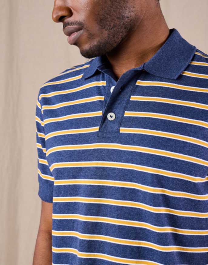 Striped Polo Shirt - Dark Blue/Gold