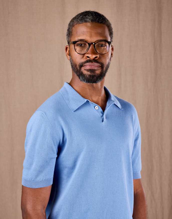 Cotton Knitted Polo - Cornflower