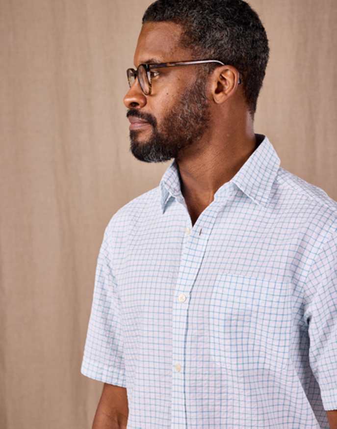 Seersucker Shirt Short Sleeve - Aqua Check