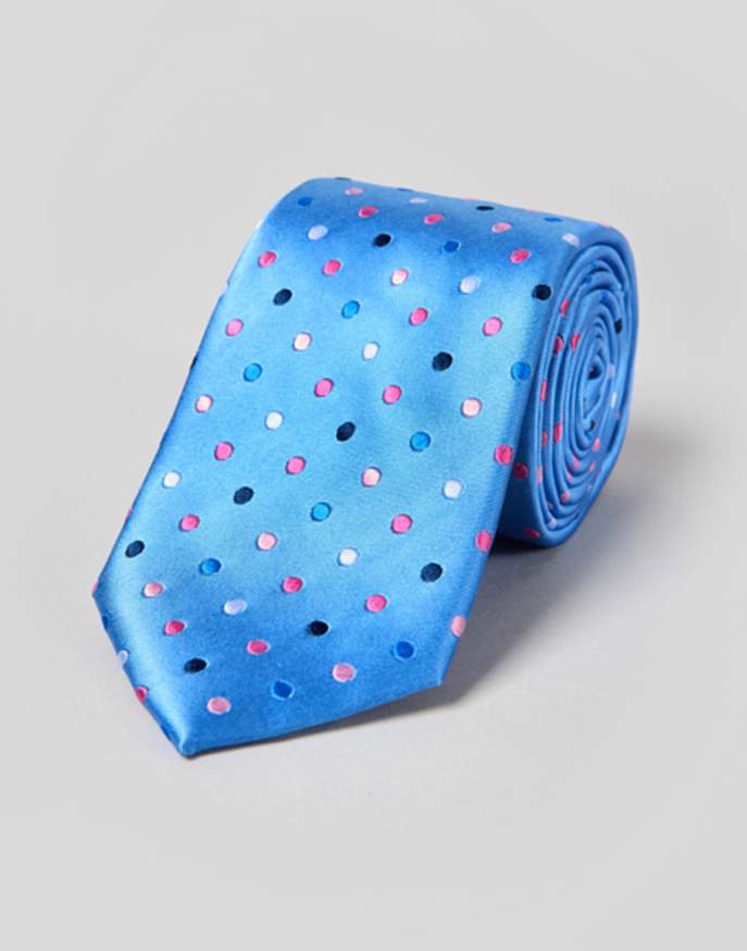 Pink Dots on Blue Woven Silk Tie