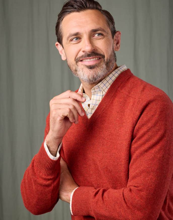Lambswool V Neck Jumper - Orange