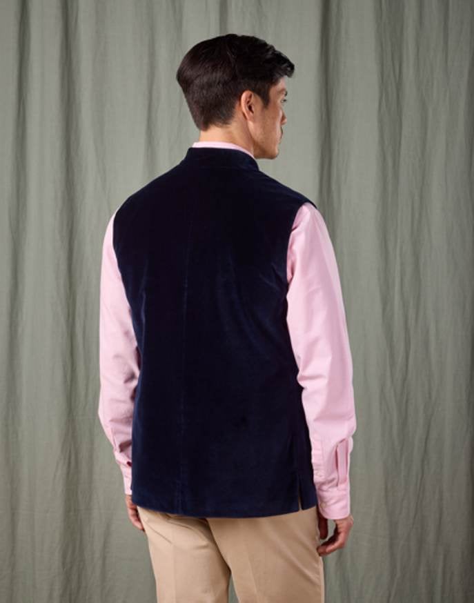 Velvet Nehru Gilet - Navy