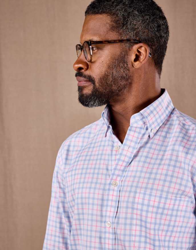 Button Down Oxford Shirt - Blue/Pink Check