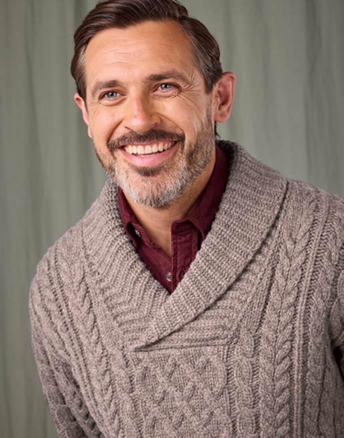 Aran Shawl Collar Jumper - Cobble