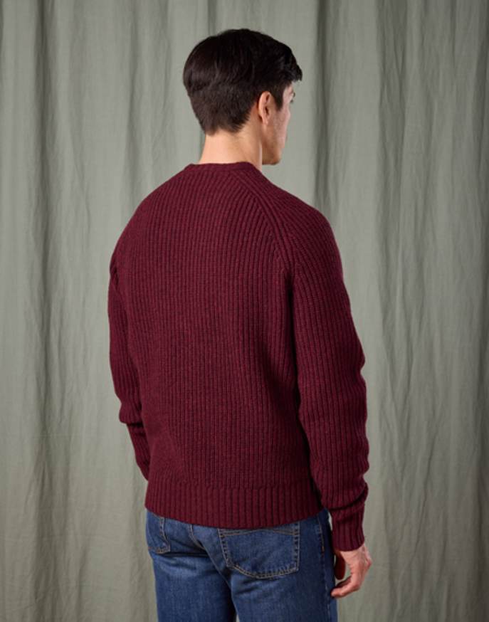 Lambswool Whitby Rib Crew Neck Jumper - Burgundy