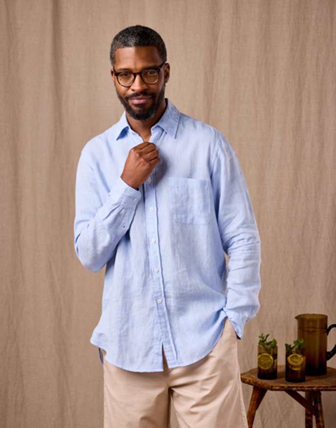 Linen Shirt Long Sleeve - Light Blue
