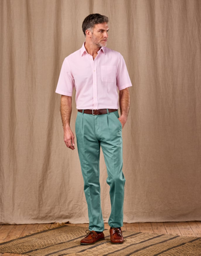 Pleated Front Chinos - Sea Green