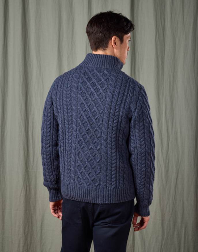 Aran Half Zip Jumper - Denim
