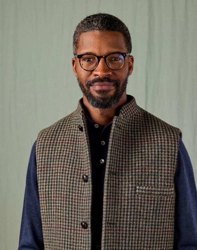 Double Faced Wool Gilet - Dogtooth/Burgundy