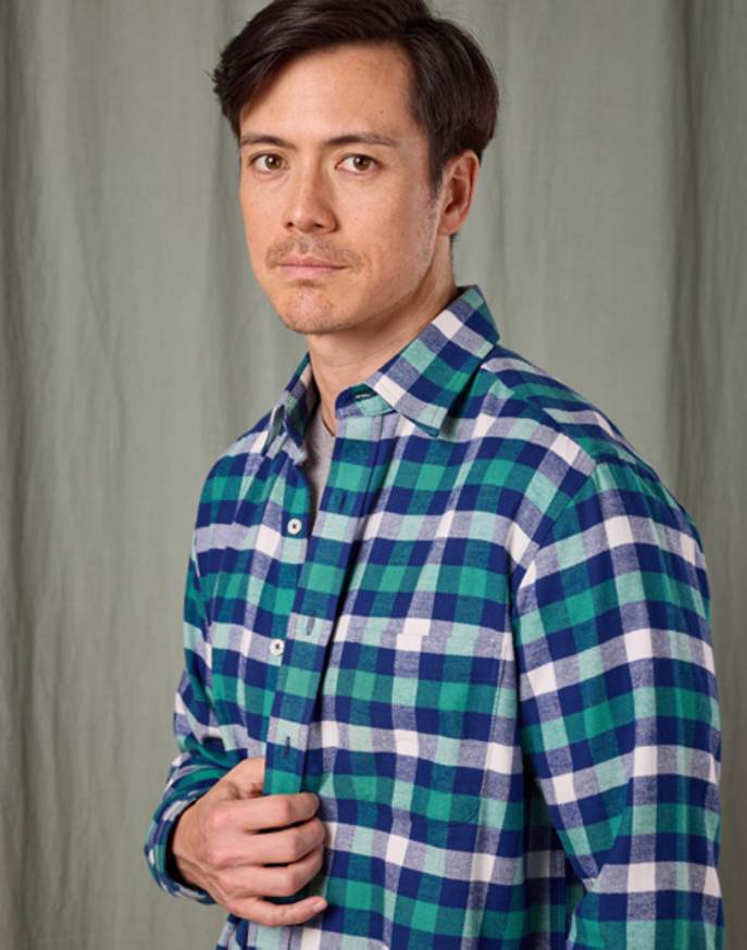 Brushed Cotton Check Shirt - Green/Navy