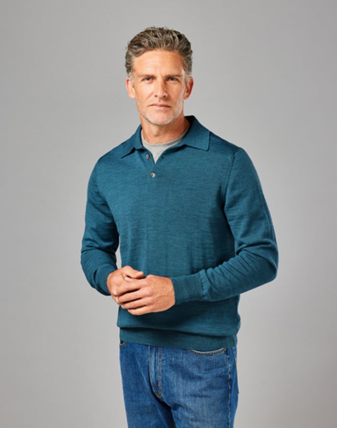 Merino Polo Collar Jumper - Teal