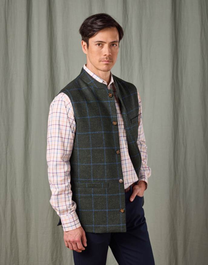 Tweed Nehru Gilet - Green/Blue