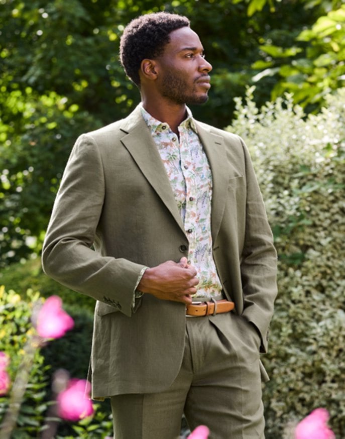 Linen Suit Jacket - Olive