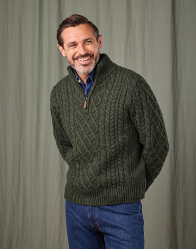Aran Half Zip Jumper - Dark Green