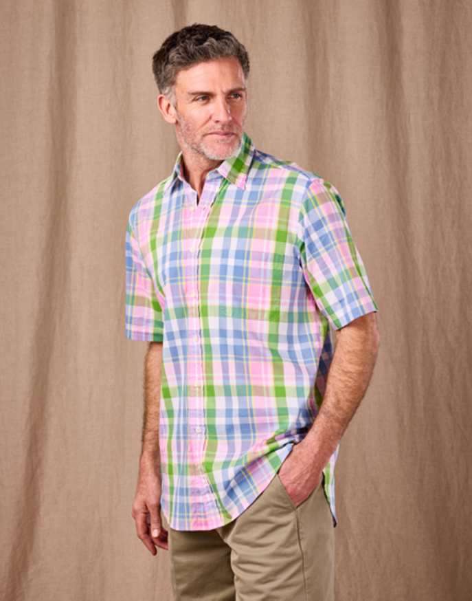 Summer Check Shirt Short Sleeve - Green/Pink/Blue Madras