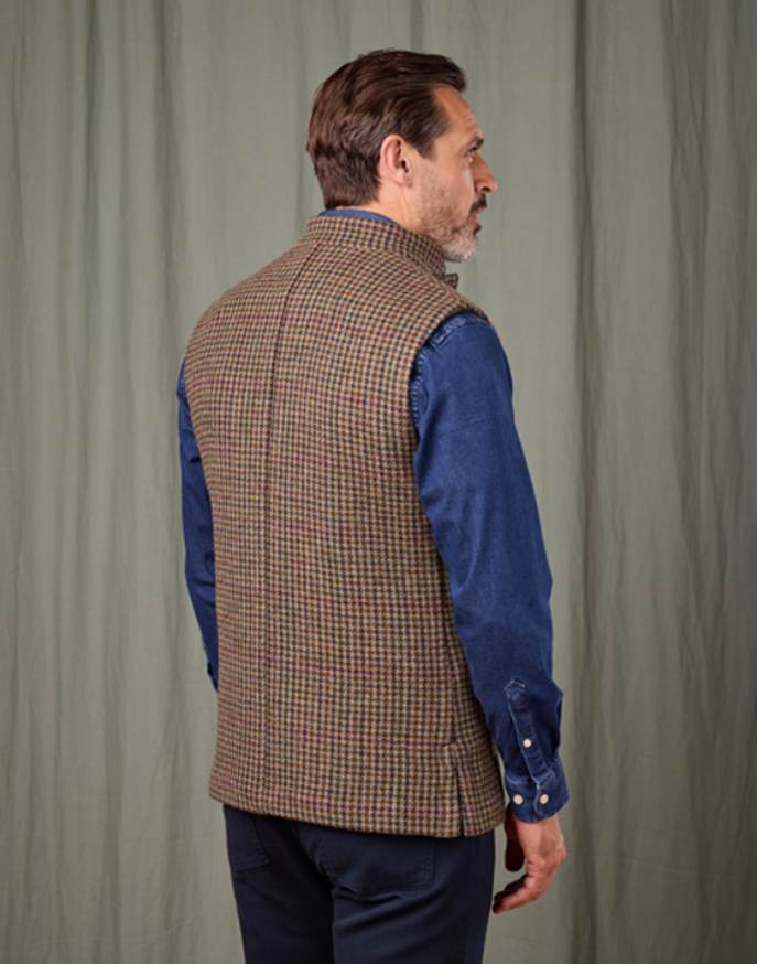Double Faced Wool Gilet - Dogtooth/Burgundy