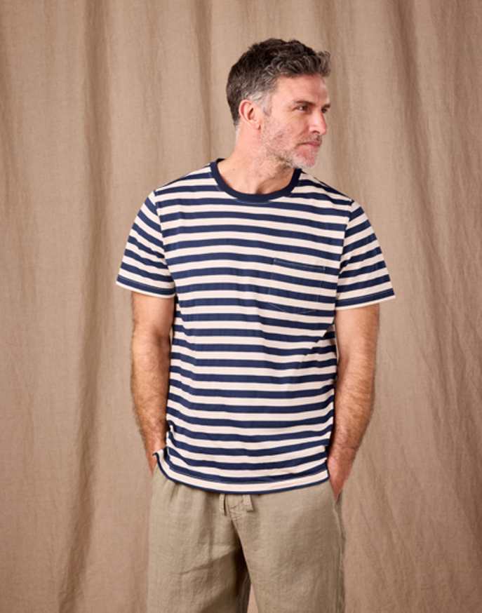 Printed Stripe T Shirt - Navy