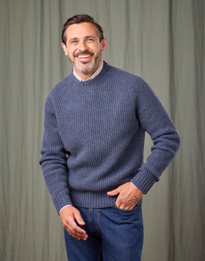 Whitby Rib Crew Neck Jumper - Blue