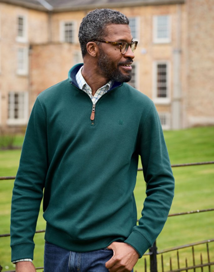 Half Zip Jersey Sweatshirt - Dark Green