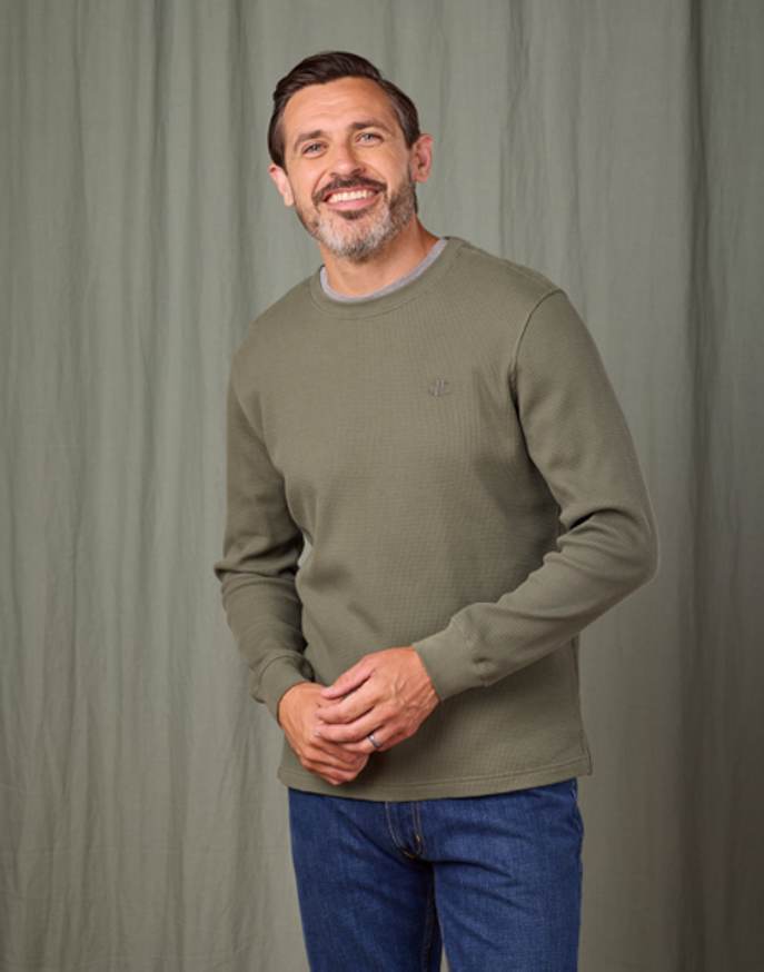 Long Sleeve Waffle T Shirt - Green