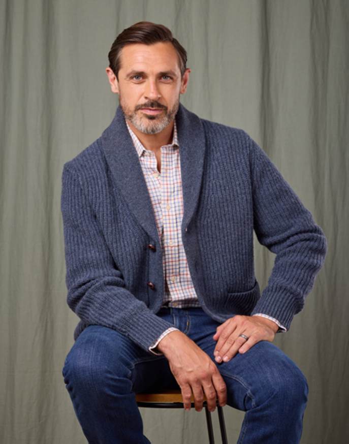 Whitby Shawl Collar Cardigan - Blue