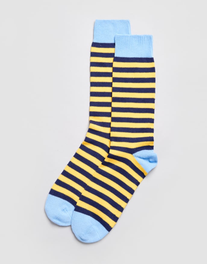 Stripey Cotton Socks - Yellow/Navy