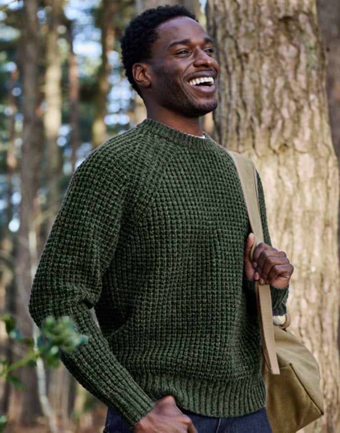 Waffle Crew Neck Jumper - Dark Green