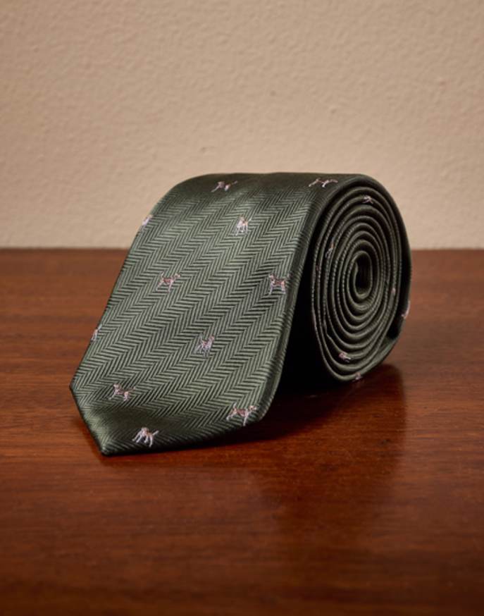 Hounds on Green Woven Silk Tie