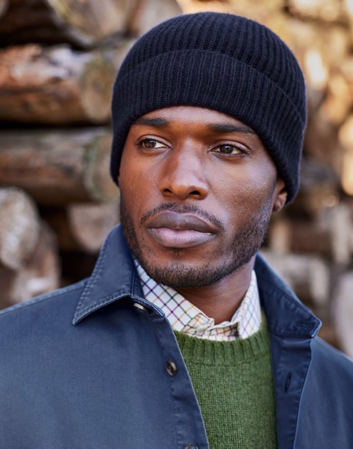 Cashmere Beanie Hat - Navy