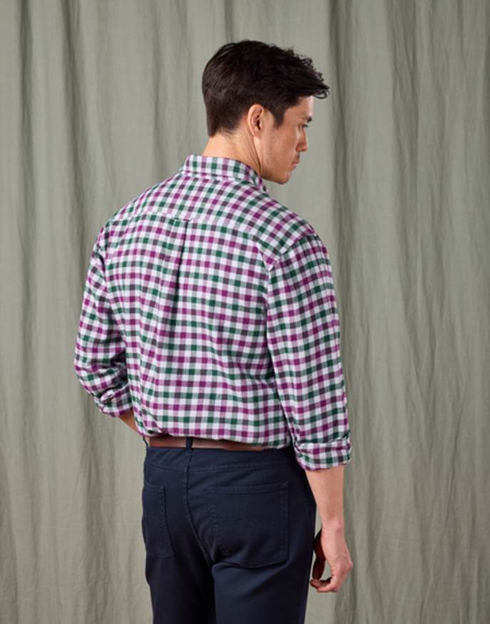 Brushed Cotton Check Shirt - Green/Purple