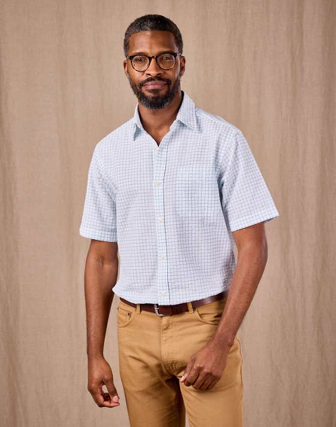 Seersucker Shirt Short Sleeve - Aqua Check