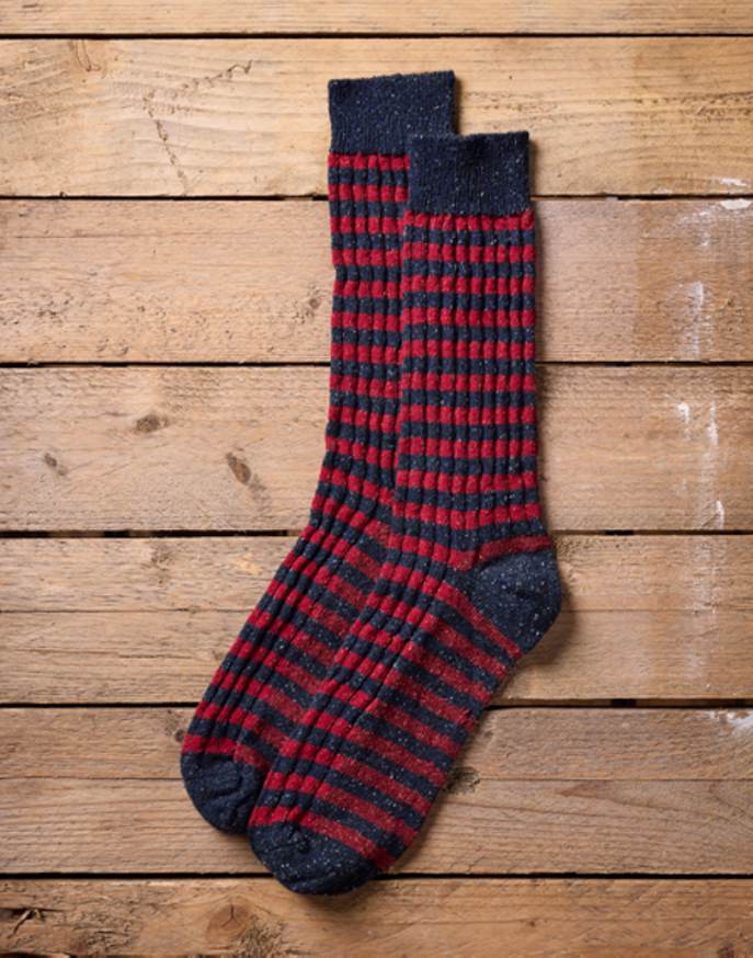 Melange Narrow Stripe Socks Navy/Red