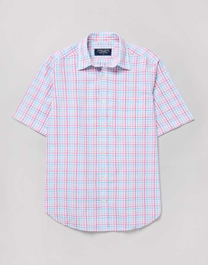 Seersucker Shirt Short Sleeve - Blue/Pink