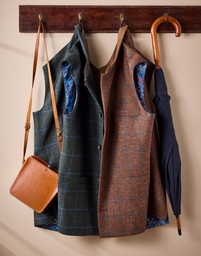 Tweed Nehru Gilet - Green/Blue