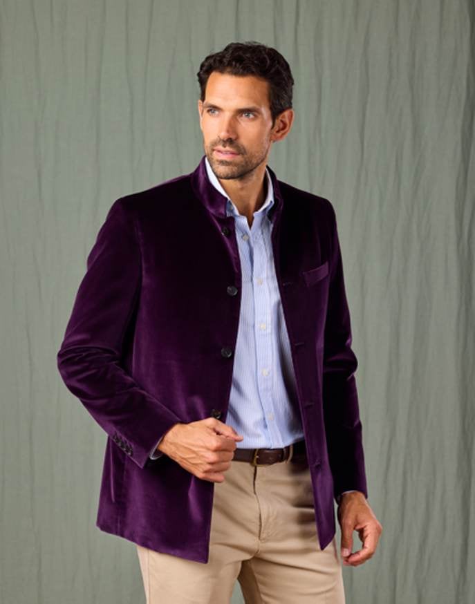Velvet Nehru Jacket - Purple
