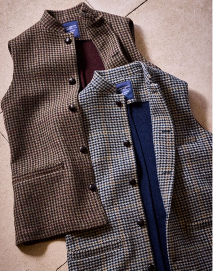 Double Faced Wool Gilet - Dogtooth/Navy