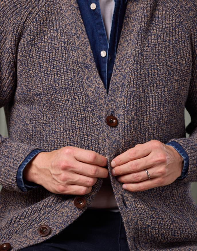 Yak Cardigan - Navy/Ecru