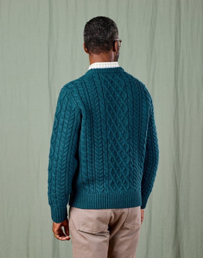 Aran Crew Neck Jumper - Teal