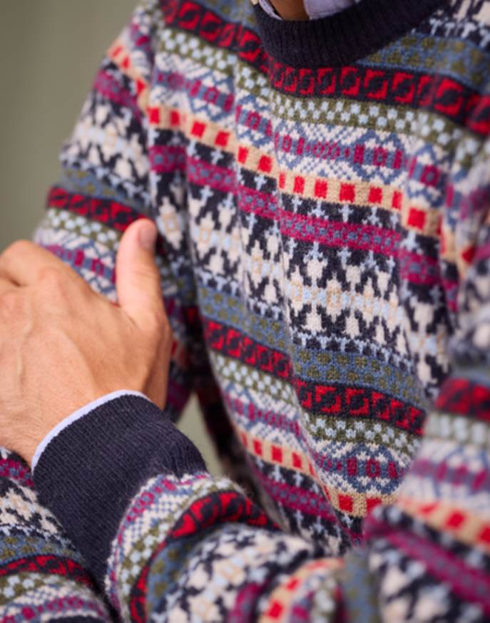 Fair Isle Crew Neck Jumper - Blue/Red
