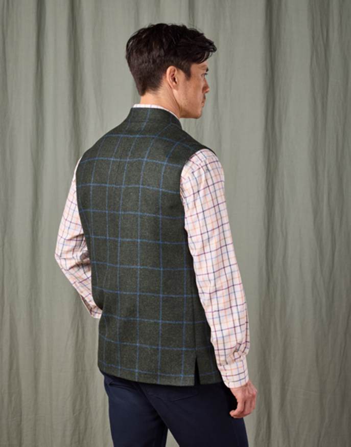 Tweed Nehru Gilet - Green/Blue