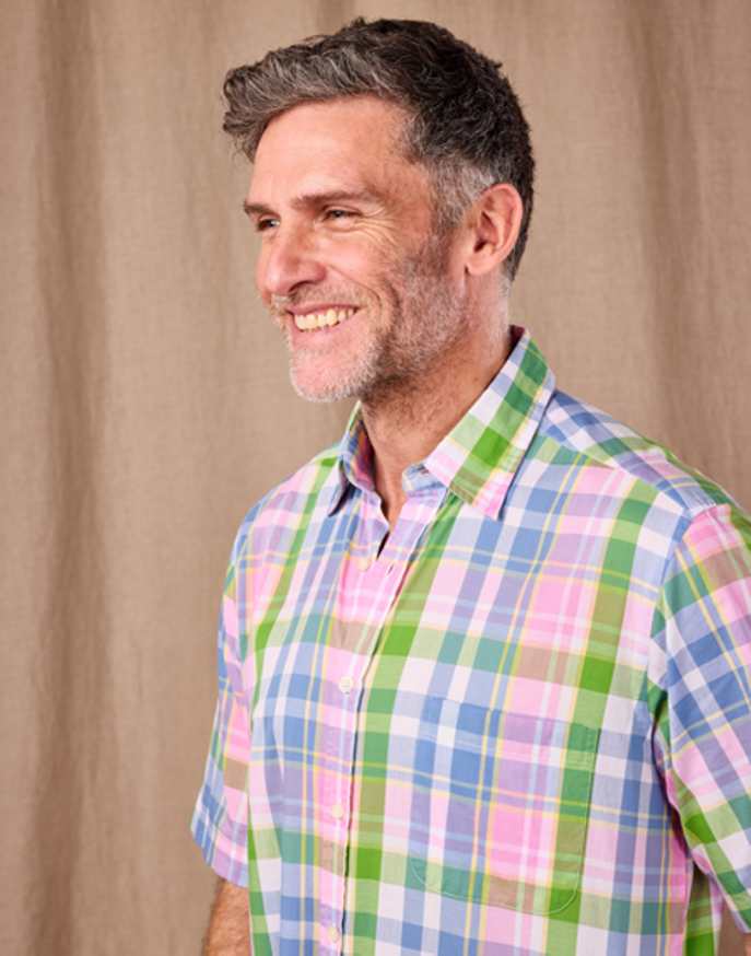 Summer Check Shirt Short Sleeve - Green/Pink/Blue Madras