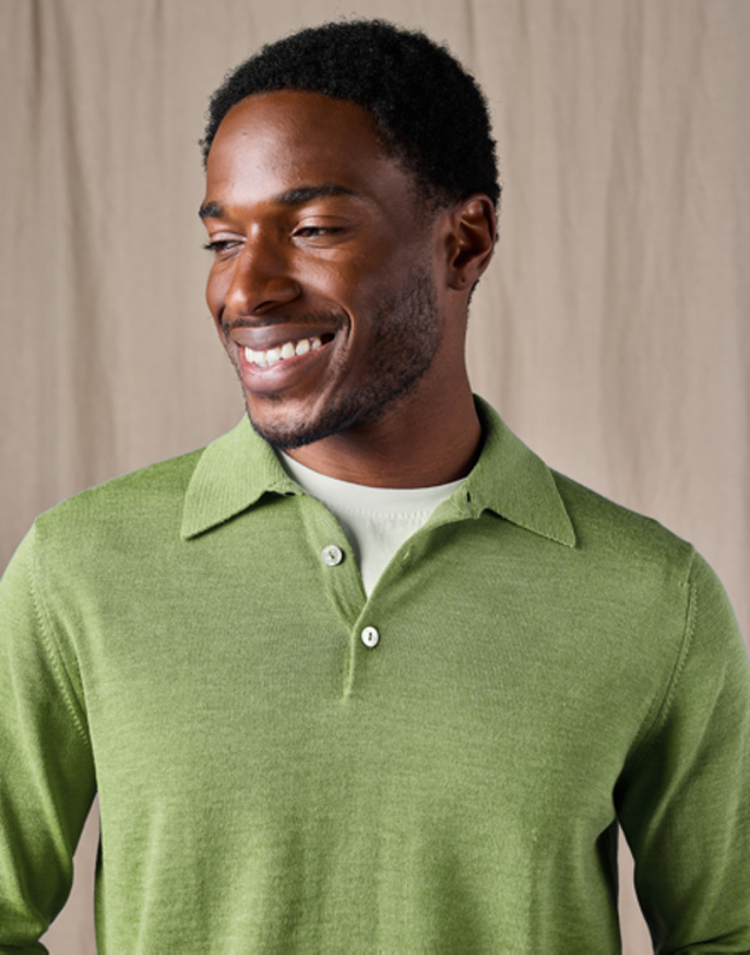 Merino Polo Collar Jumper - Green