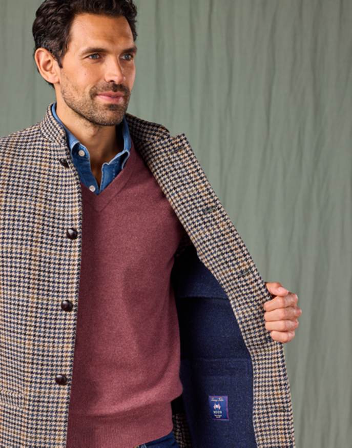 Double Faced Wool Gilet - Dogtooth/Navy
