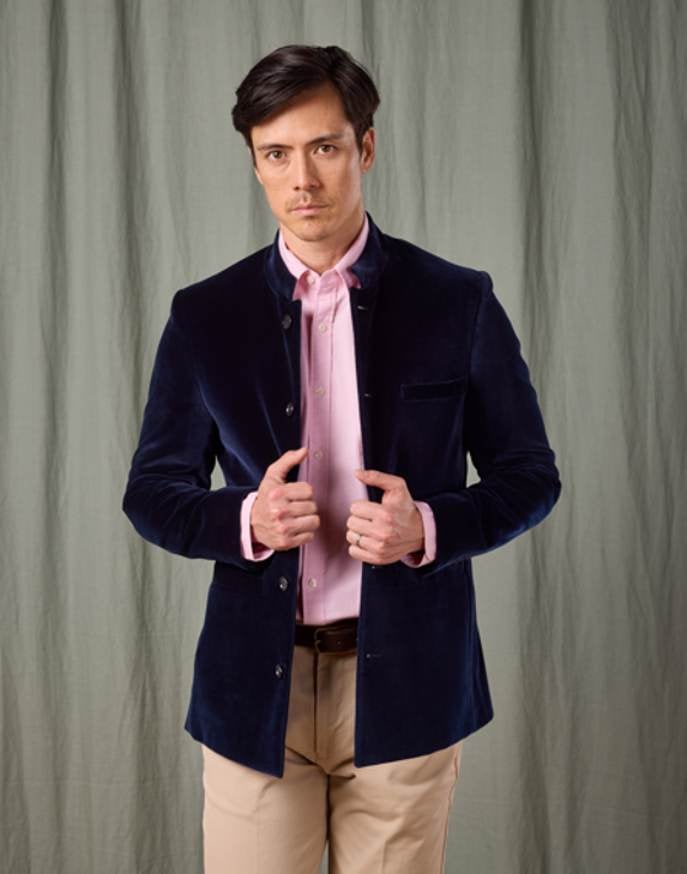Velvet Nehru Jacket - Navy