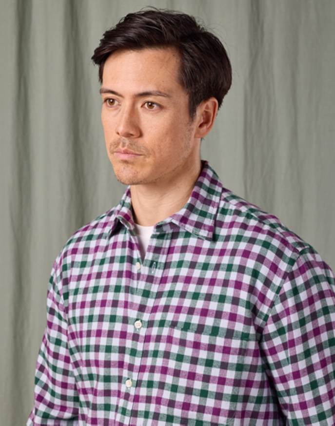 Brushed Cotton Check Shirt - Green/Purple