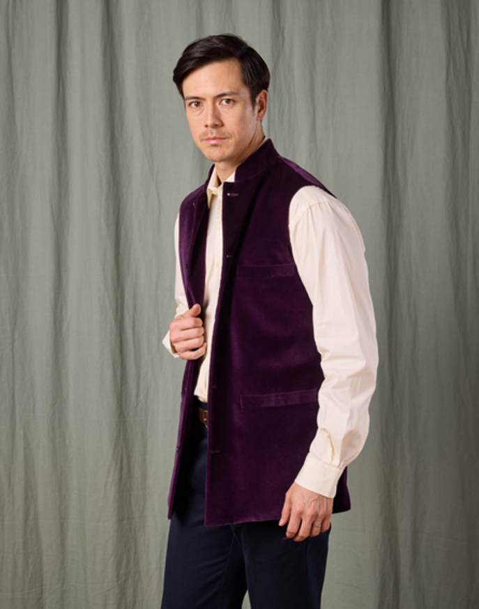 Velvet Nehru Gilet - Purple