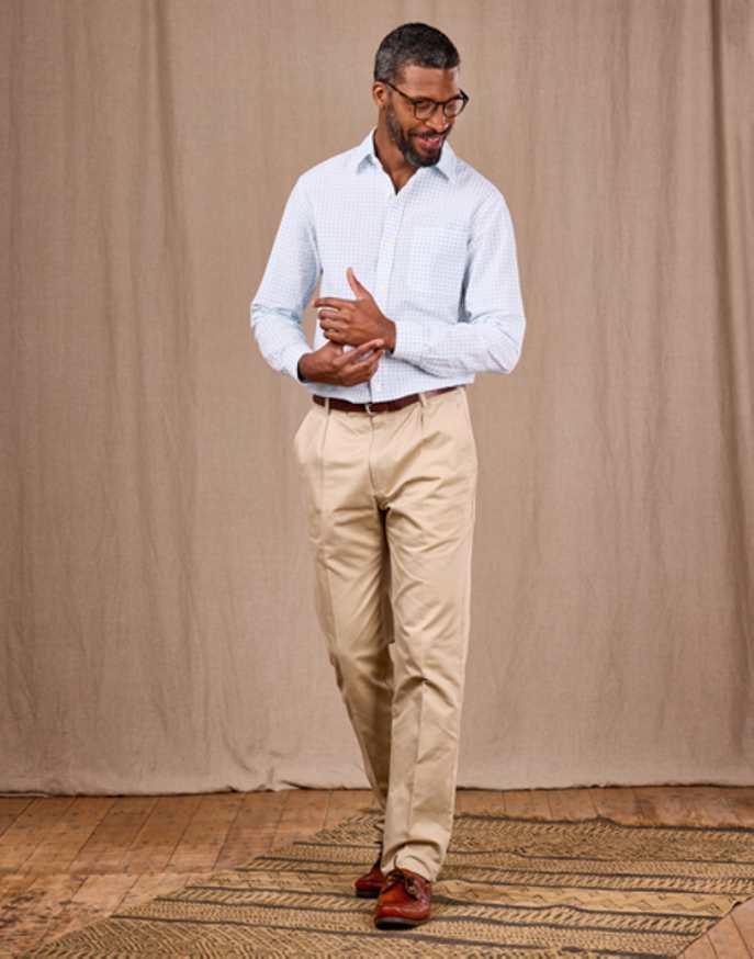 Pleated Front Chino Trousers - Pebble